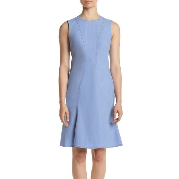 New! CALVIN KLEIN Women's Mermaid Hem Chambray Fit And Flare Dress Size 2 - Picture 1 of 4